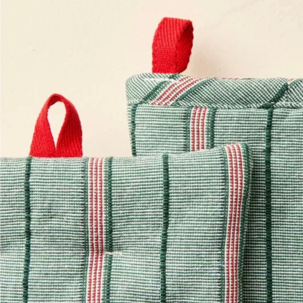 2pc Oven Mitten and Potholder Set Green/Red Stripe - Hearth & Hand Magnolia - Picture 3 of 5